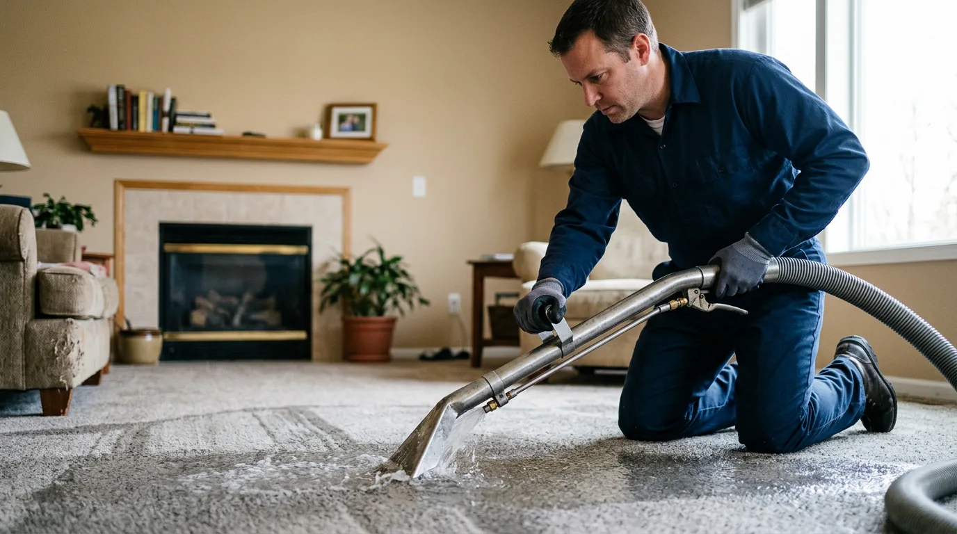 Water damage restoration technician working near Danforth, ME